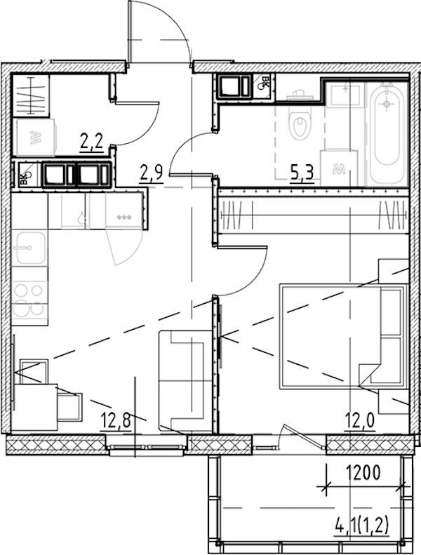 1-комнатная квартира 36.4 м², 5/8 эт., ЖК «Янила Форест»